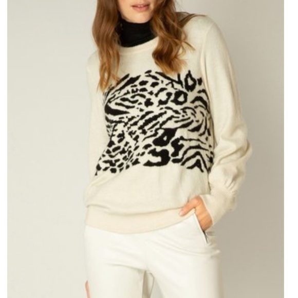 Yest Balloon Sleeve, Animal Print Crew Neck Knit Sweater Multiple Sizes … - Picture 2 of 10